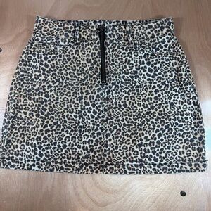 BDG Leopard-Print Mini Skirt in Tan and Black with Front Zip